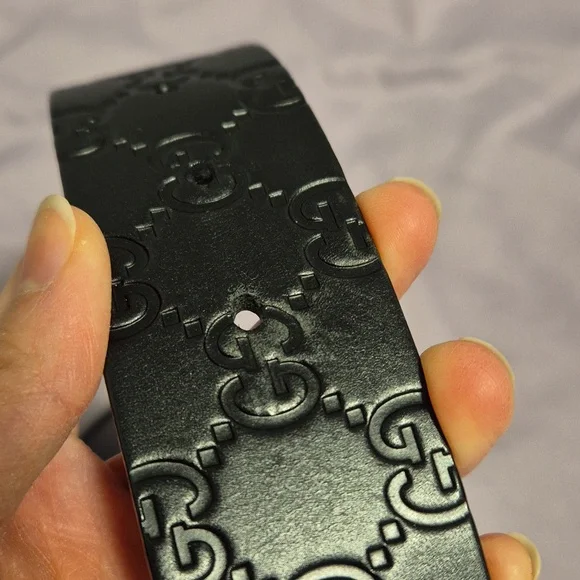 Authentic Gucci Black Guccissima Square Embossed Leather Belt 36/90 - Picture 7 of 7